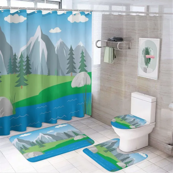 Cartoon Spring Scene on a shower curtain