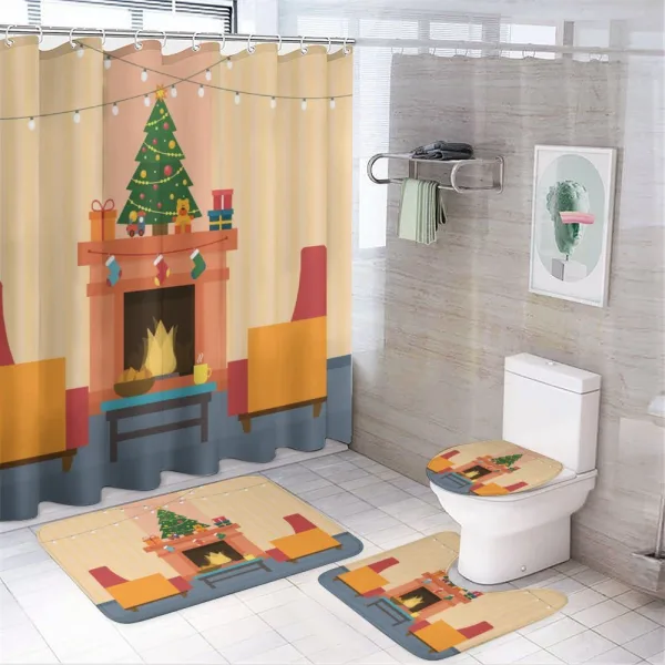 Cartoon Xmas Interior on a shower curtain