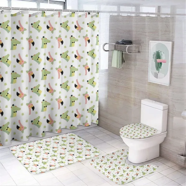 Crocodile Flamingo Doodle on a shower curtain