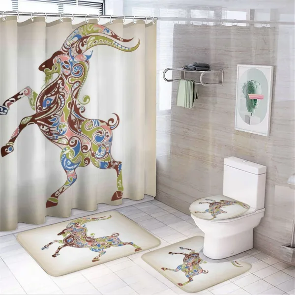 Reared up Grandioso Goat on a shower curtain