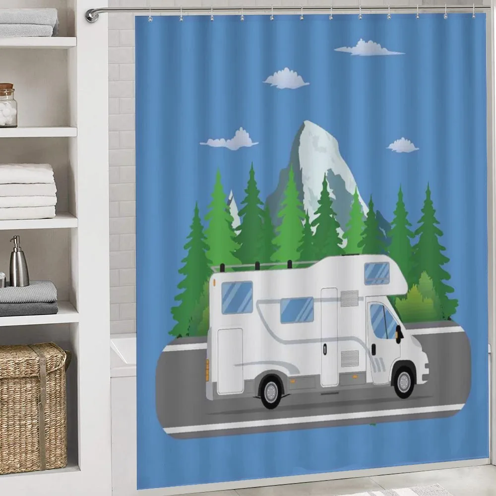 Retro Trailer on Road Forest — Detail 4