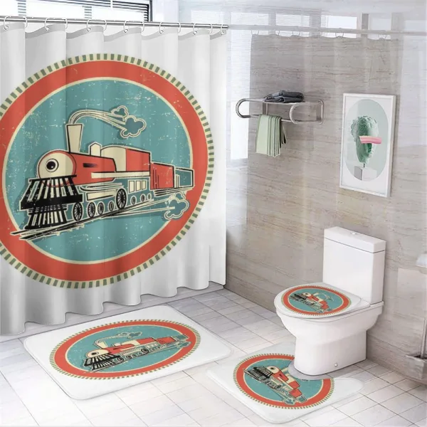 Retro Train Art on a shower curtain
