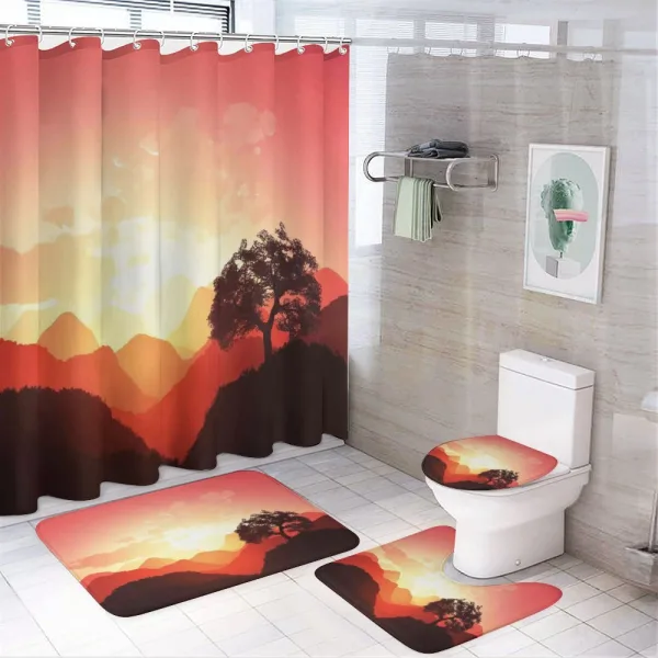 Sunset Tree Mountains on a shower curtain