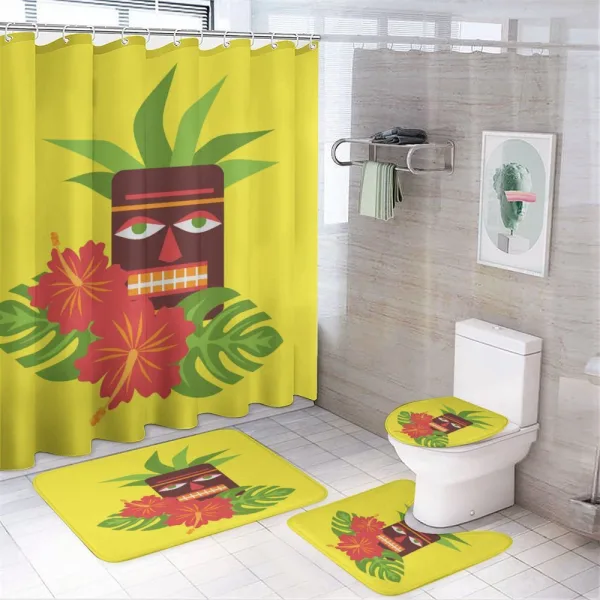 Tiki Mask and Exotic Hibiscus on a shower curtain