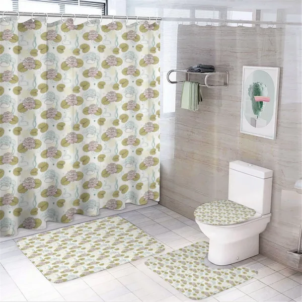 Water Lilies Algae Hearts on a shower curtain