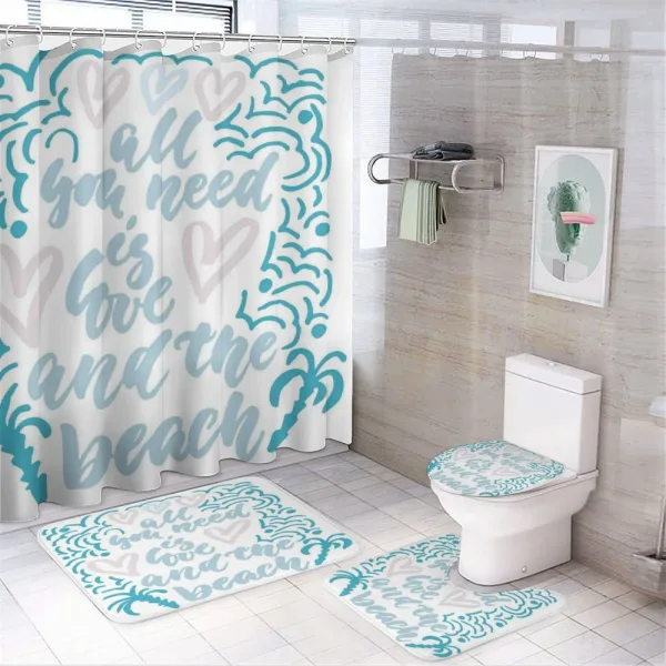 Wavy Lines Nautical Love on a shower curtain
