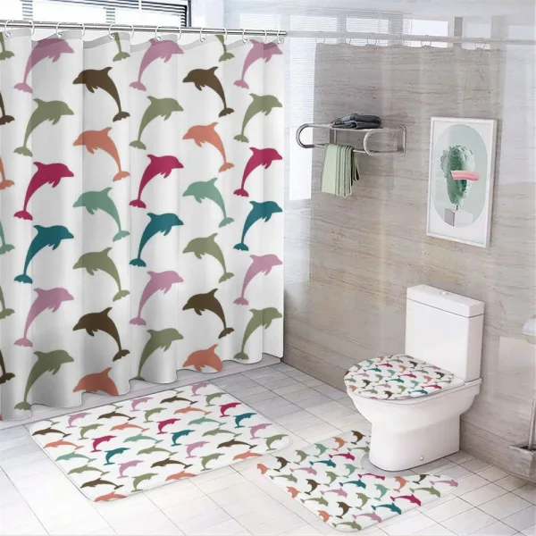 Colorful Dolphins Art on a shower curtain