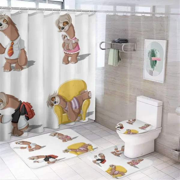 Lazy Sloth Family Cartoon on a shower curtain
