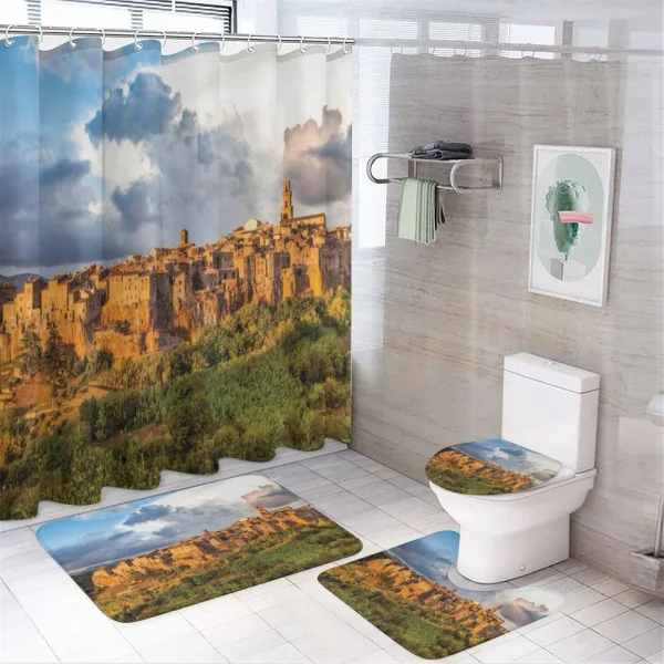 Medieval Town Houses on a shower curtain