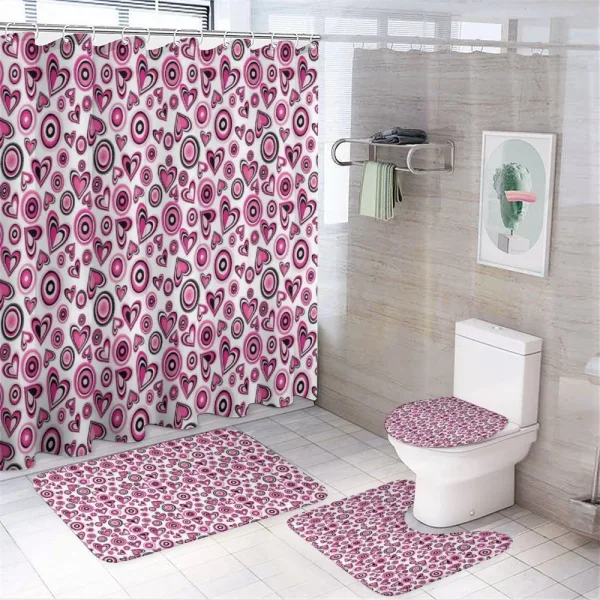 Pink Hearts and Circles on a shower curtain