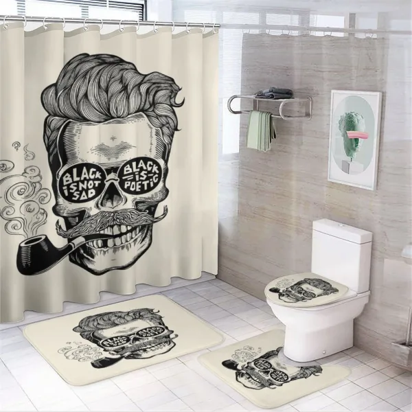 Skull with Pipe Glasses on a shower curtain