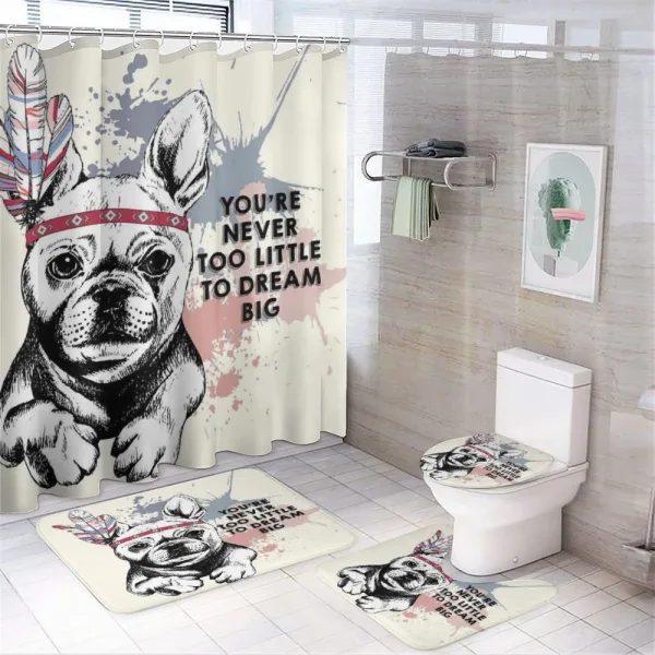 Tribal Feathers and Dog on a shower curtain