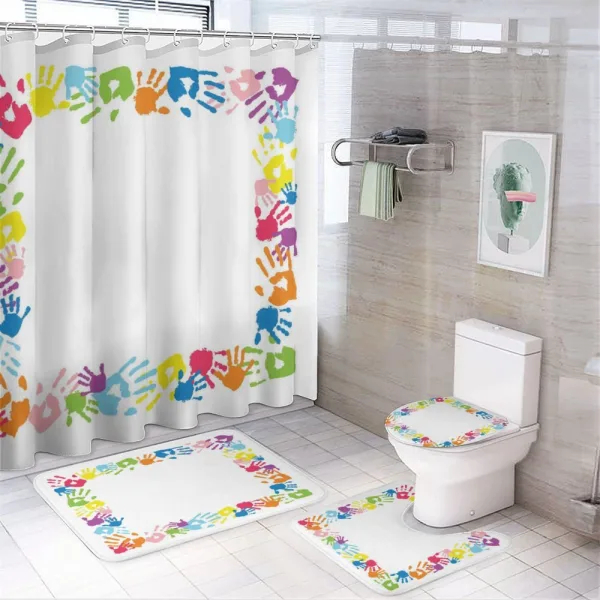 Colorful Handprints on a shower curtain