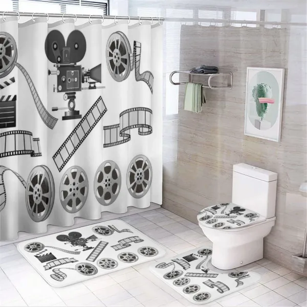 Greyscale Reel on a shower curtain