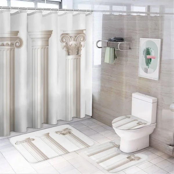 Ionic Doric and Marbles on a shower curtain