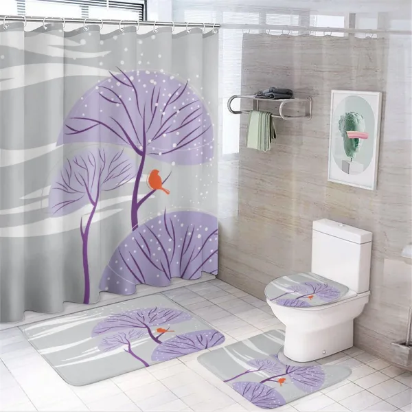 Purple Trees Snow Bird on a shower curtain