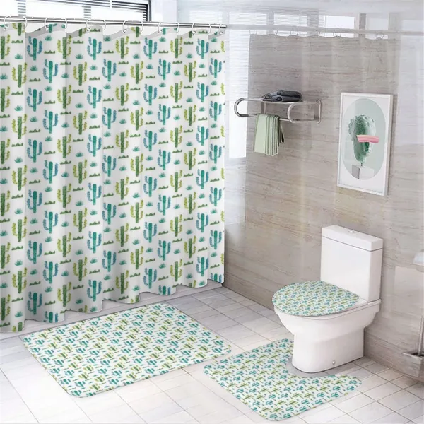 Watercolor Cacti and Herbs on a shower curtain