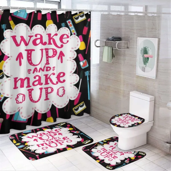 Witty Wake Make on a shower curtain