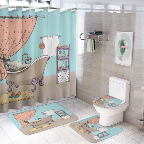 Bathroom Tub Illustration on a shower curtain