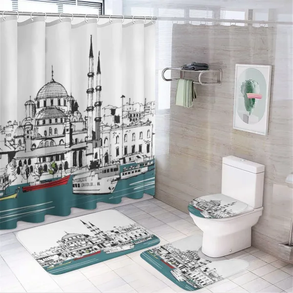 Coastal Town Harbor on a shower curtain