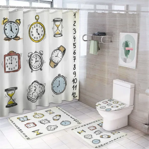 Hand Drawn Vintage Clock on a shower curtain