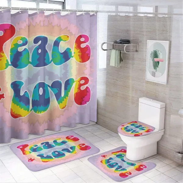 Peace Love Tie Dye Effect on a shower curtain