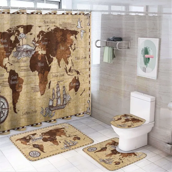 Retro Sketch World Map on a shower curtain