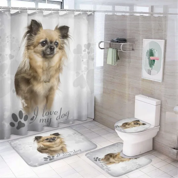 I Love My Dog Paw Print on a shower curtain