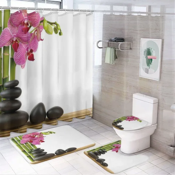 Pink Orchid and Bamboos on a shower curtain