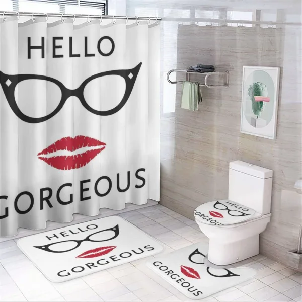 Red Lipstick on a shower curtain
