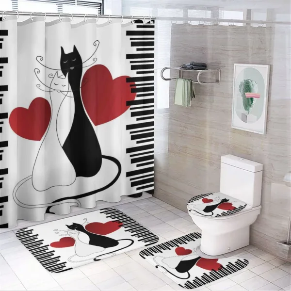 Romantic Couple Pet Kitten on a shower curtain