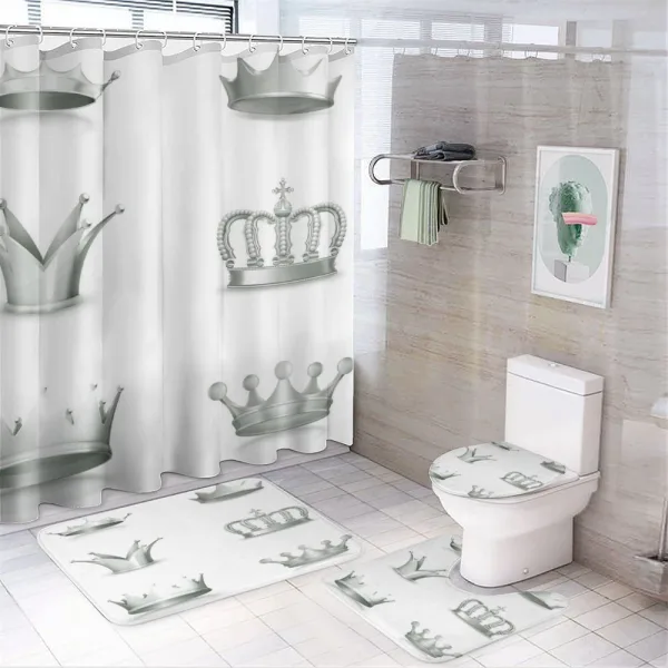 Various Antique Crowns on a shower curtain
