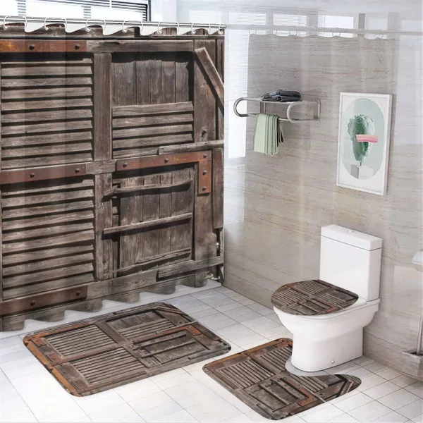 Wooden Italian Door on a shower curtain