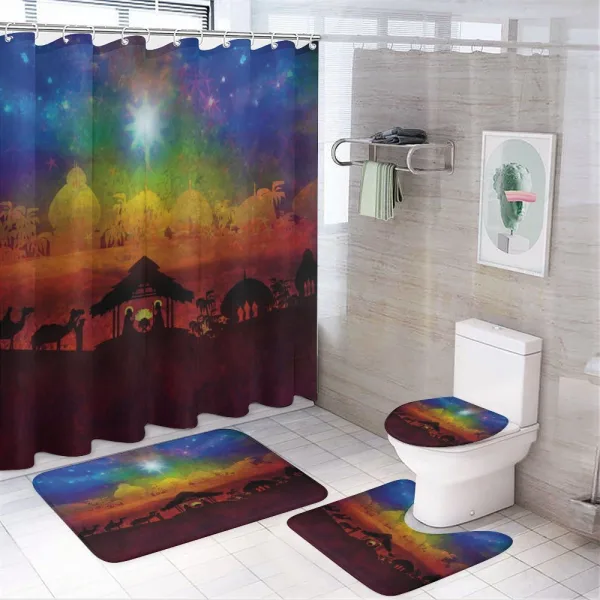 Birth in Bethlehem on a shower curtain
