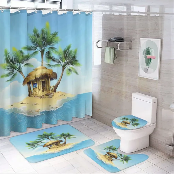 Bungalow with Palm Tree on a shower curtain