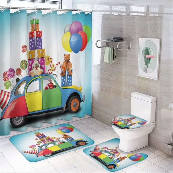 Car Hat Toys Lollipops on a shower curtain