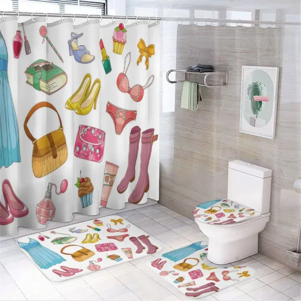 Girlish Items on a shower curtain