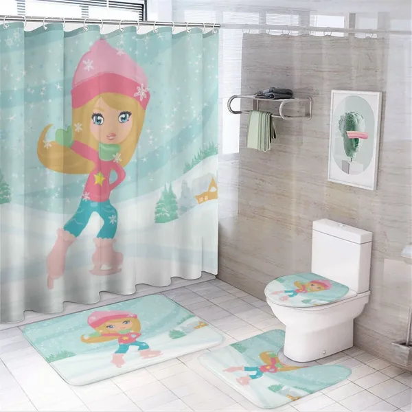 Little Girl Skating on a shower curtain