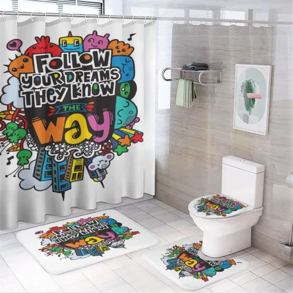 Monster Doodle Positive Words on a shower curtain