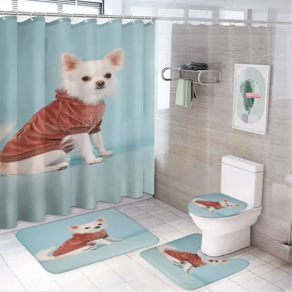 Puppy with Clothes on a shower curtain