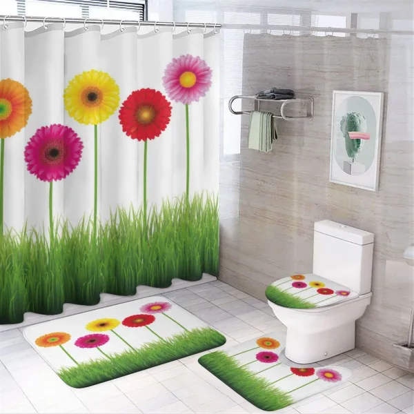 Vivid Flowers on Grass on a shower curtain