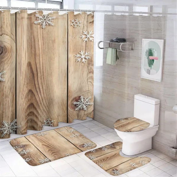 Wood Plank Snowflakes on a shower curtain