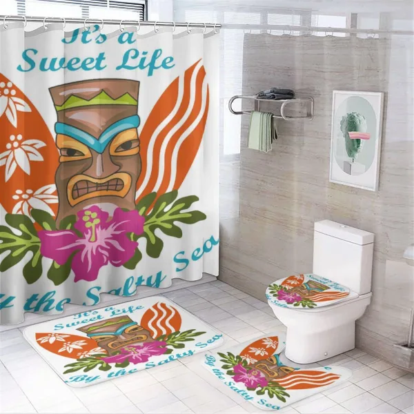 Words Hibiscus on a shower curtain