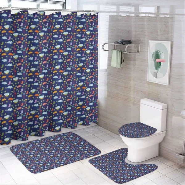 Boots Clouds Flowers Leaves on a shower curtain