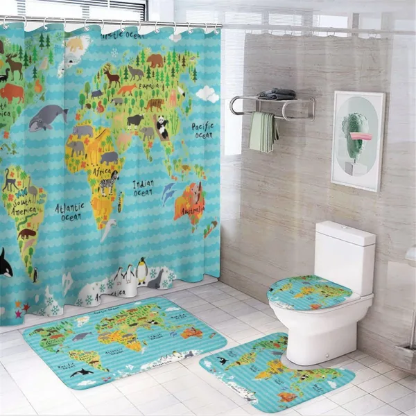 Kids World Map of Animal on a shower curtain