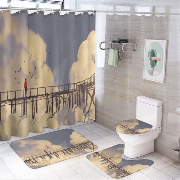 Man Standing on Bridge on a shower curtain