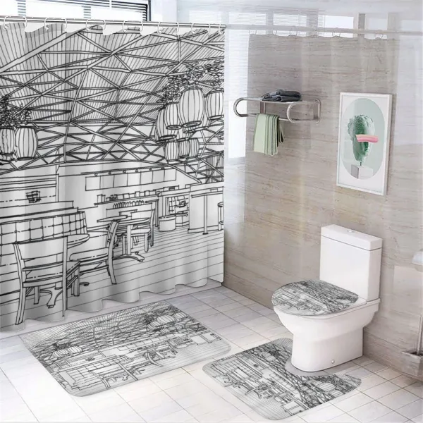 Restaurant Bar Art Sketch on a shower curtain