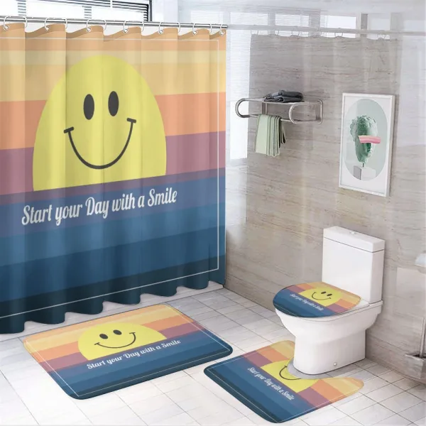 Smirking Sun and Lettering on a shower curtain