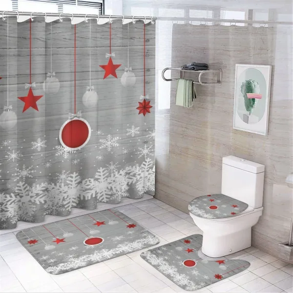 Stars Baubles Snow on a shower curtain
