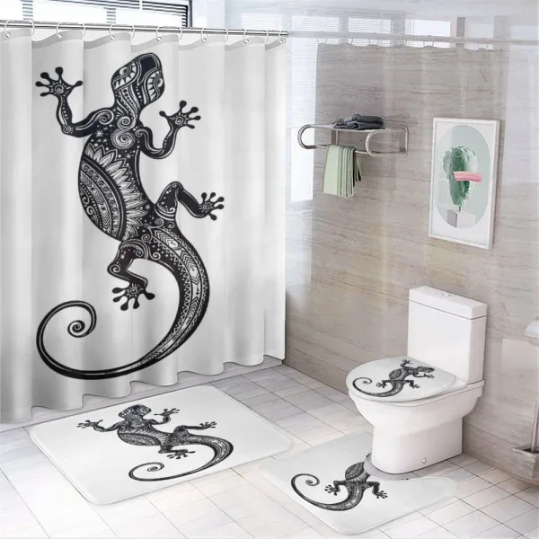 Flower Chevron Lizards on a shower curtain